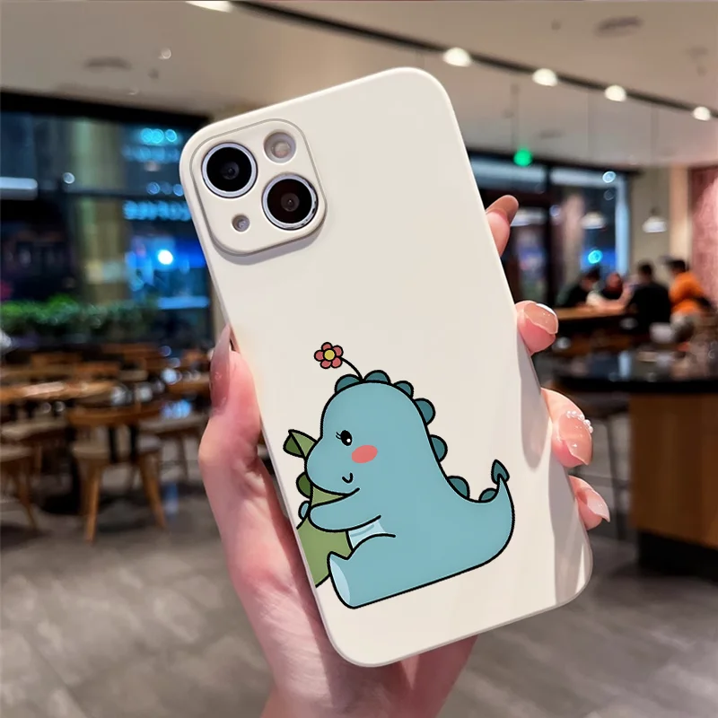 Charming Green and Pink Dinosaur Couple Soft Phone Case Paired s