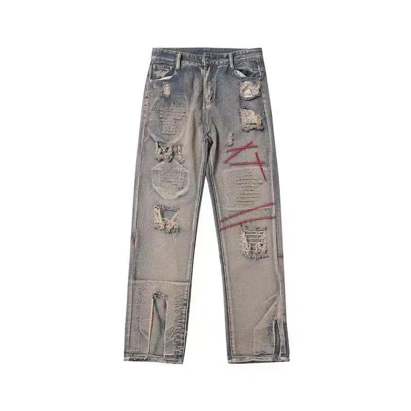 

European and American retro design wash embroidery slim hip hop cycling jeans trend for both men and women