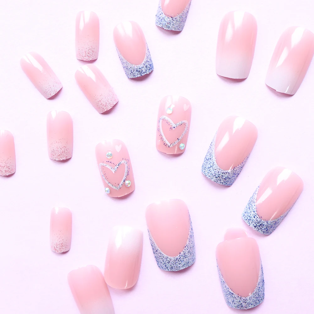Medium Pink Glitter Press On Nails