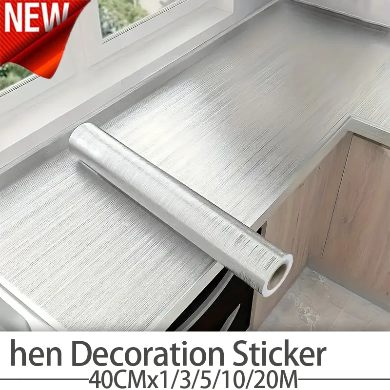 สติ๊กเกอร์ติดผนังลายพื้นหลังสีเงินนิกเกิลขัดเงา ขนาด 40 ซม. ป้องกันคราบสกปรก กันน้ำ กันน้ำมัน วอลเปเปอร์หนา สำหรับตกแต่งบ้าน 1
