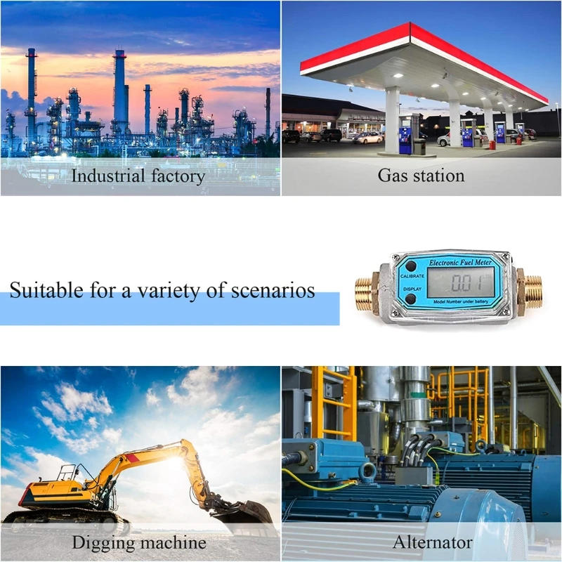 3/4" BSP Male Digital for Turbine Flowmeter LCD Display Gas Oil Fuel Flowmeter Measure Die sel Kerosene Gasoline