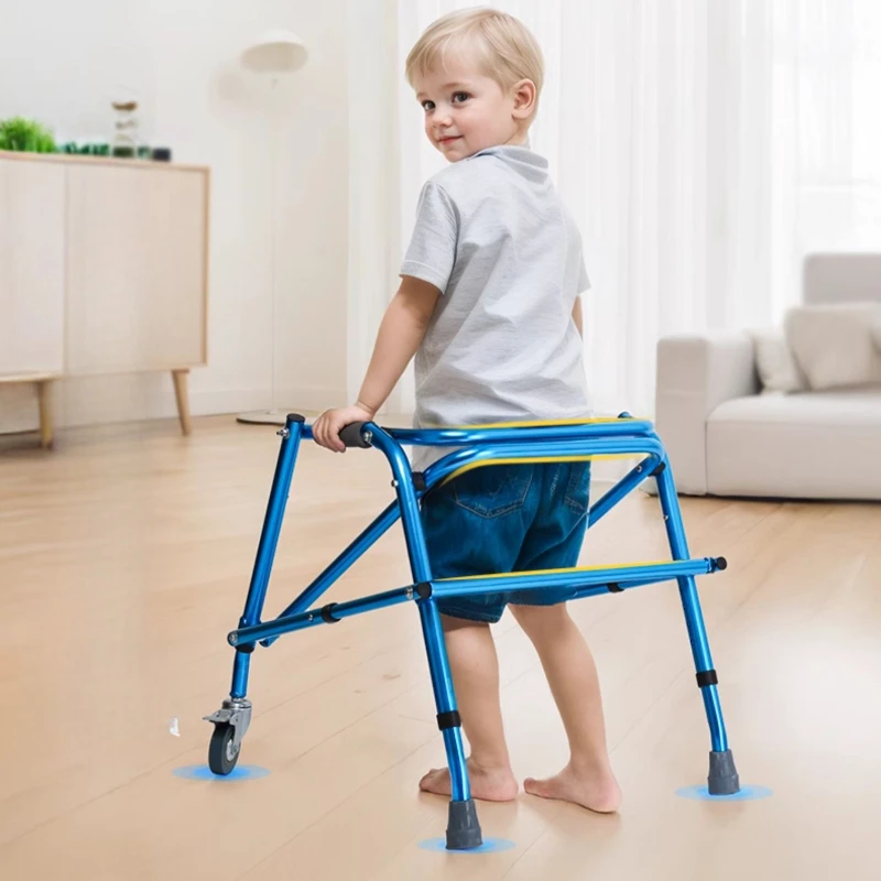 Foldable Children's Walker with Wheels Aluminum Alloy Walker Lower Limb Training Standing Four Wheeled Mobility Scooter