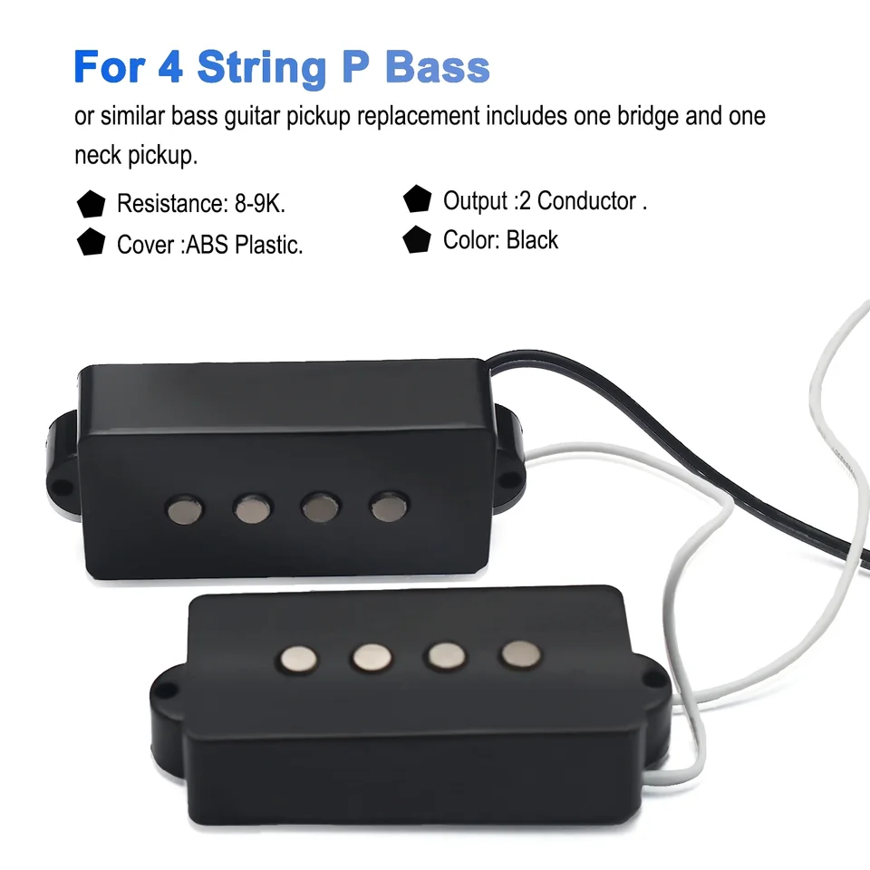 FLEOR Alnico 5 JB Bass-Tonabnehmer Hals- und Steg-Pickup-Set für 4 Strings JB Style E-Bass, schwarz