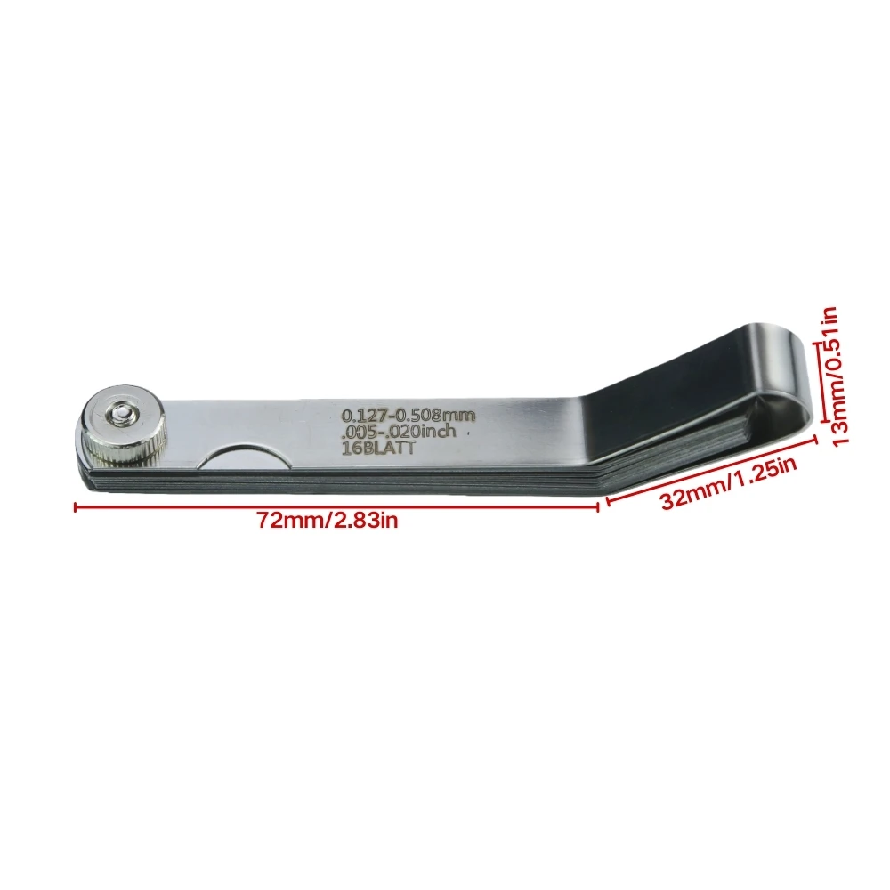 16 블레이드 밸브 클리어런스 게이지 0.127-0.508mm 오토바이 자동차 ATV용 스테인레스 스틸 오프셋 필러 게이지