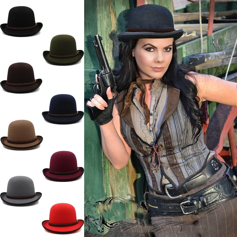 

Men Women Wool Blend Oval Top Bowler Hats Woolen Fedora Caps Trilby Classical Derby Sunhat Adjustable UK M-L US 7 1/8-7 3/8