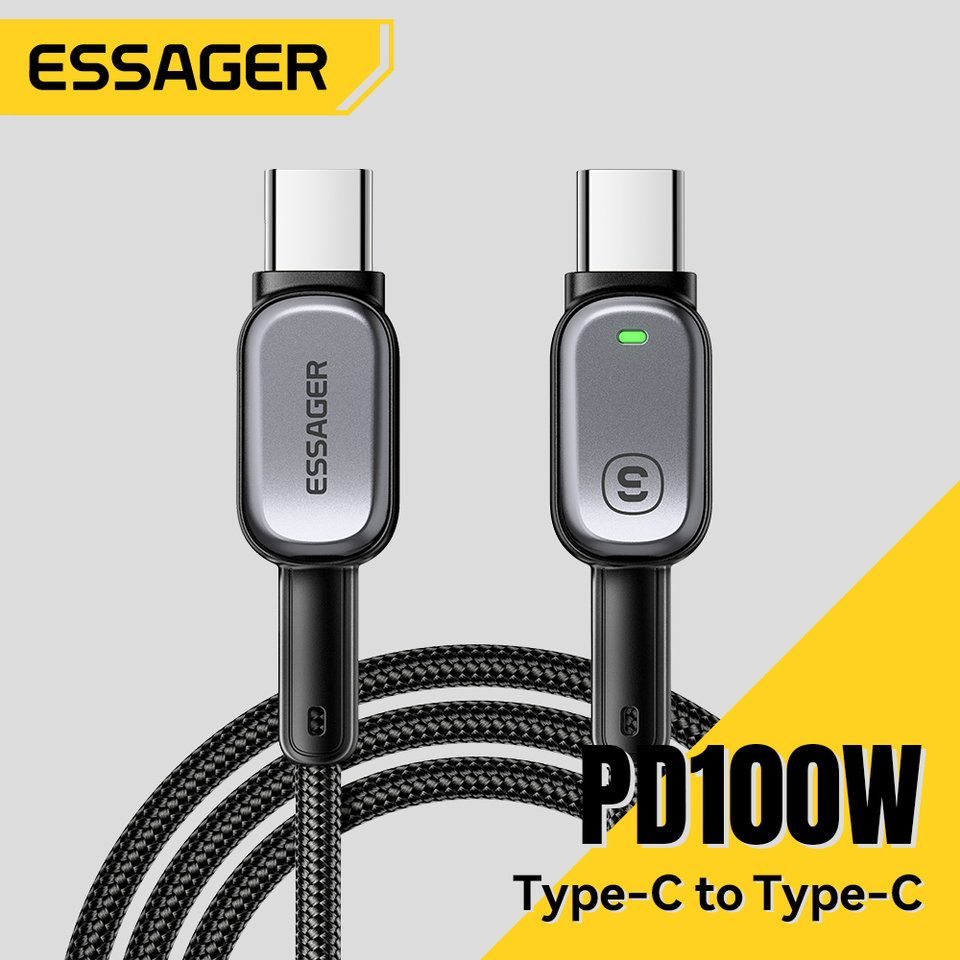 Essager LED 100W Type C to Type C Cable For iPhone 16 15 Xiaomi Huawei 5A/3A PD Fast Charging For Macbook iPad Pro Tablet Laptop