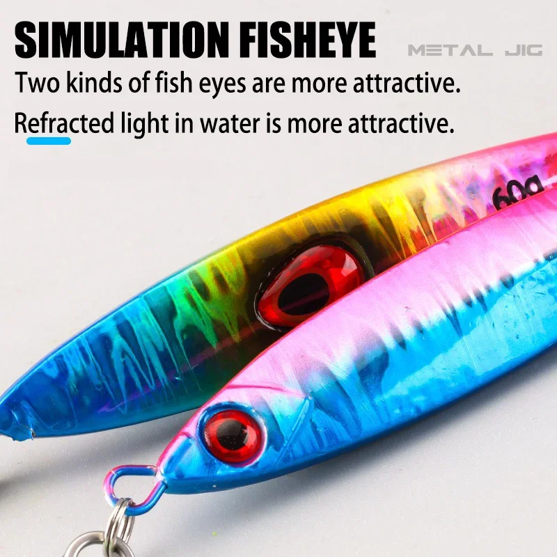 1Pcs Jigging Lures 40g 60g 80g Metal Jig Sinking Pitch Biomimetic Fish Iron Plate Bait Boat Fishing Sea Fishing Mackerel Tuna