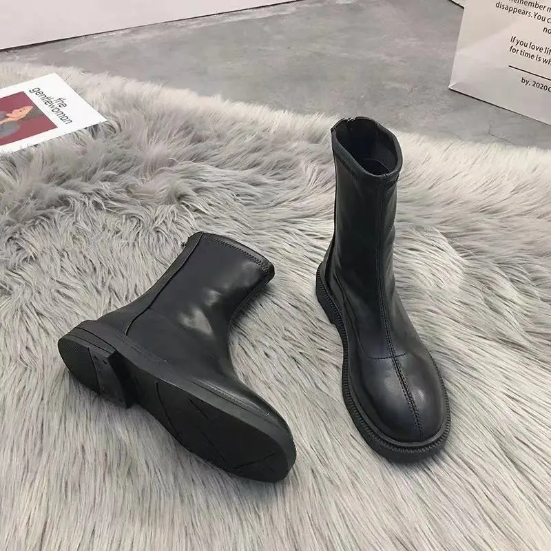 2022 Women Long Boots Thick Sole Ladies Zipper Knight Flats Heel Boots Fashion Knee-high Boots Keep Warm Plush Winter Shoes