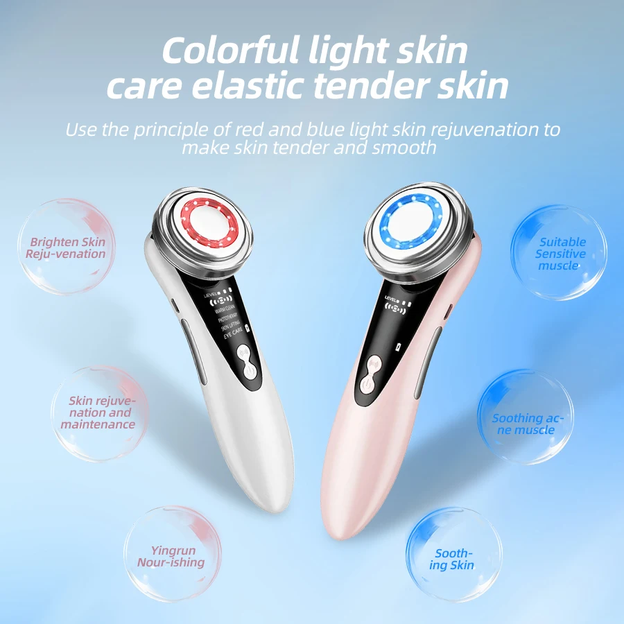 EMS Facial Massager LED Light therapy Sonic Ion Vibration Skin Tightening Face Lifting Anti Wrinkle Beauty Device Skin Care Tool