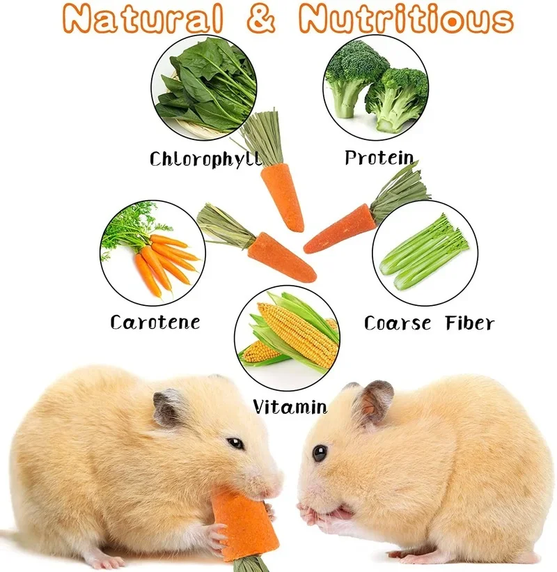 Rabbit Chew Toys Small Animal Chew Hamster Treats Carrots All Natural Nutritious Molar Toys Hay for Rabbit/Hamster/Guinea Pigs