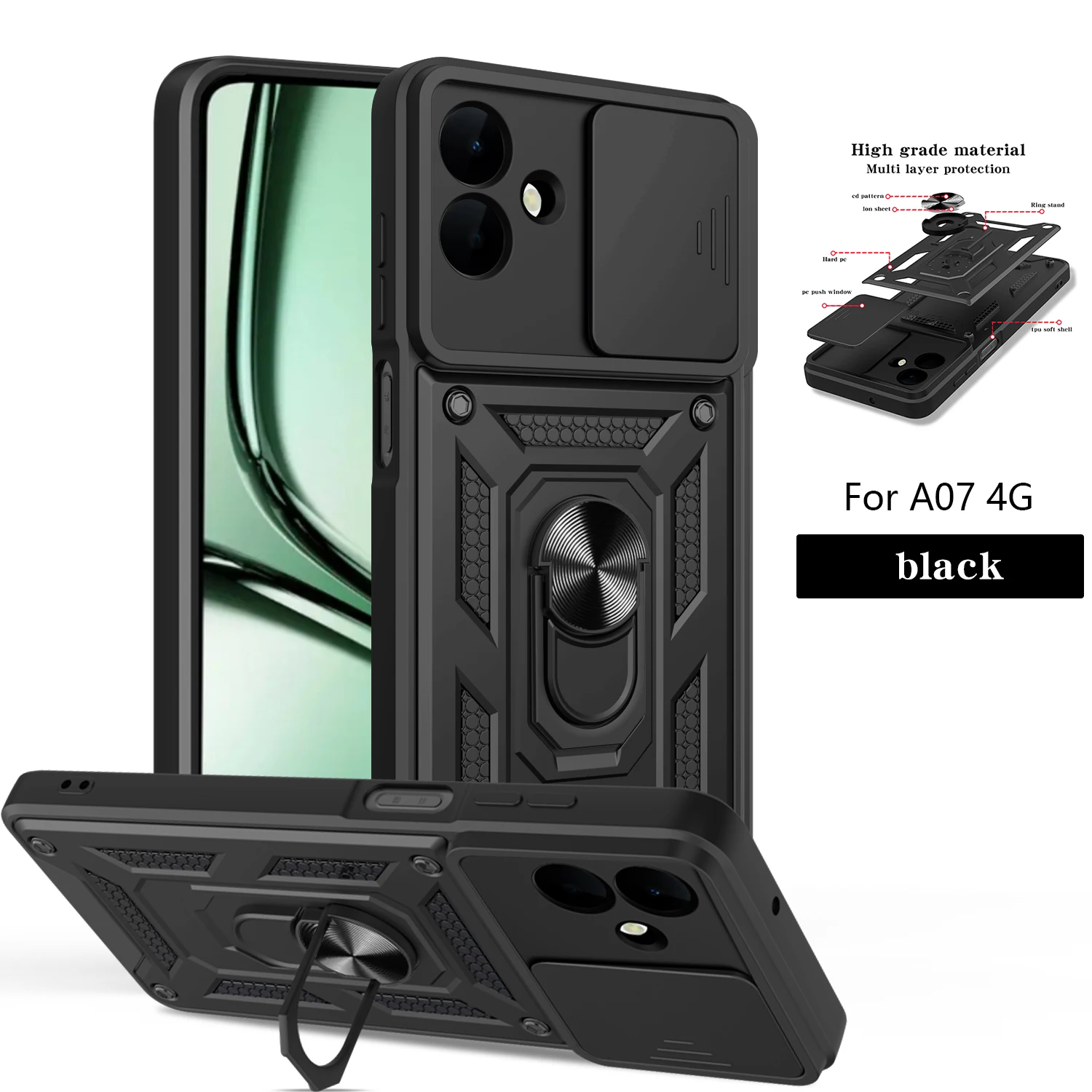 Armored Protective Phone Case with Magnetic Ring and Camera Protection