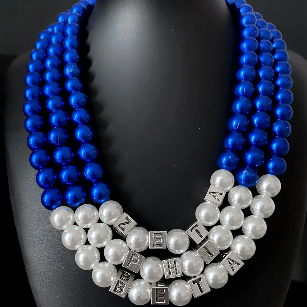 American Black Women ZETA PHI BETA sorority blue multi-layered imitation pearl bead necklace choker women necklace