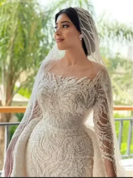 فستان زفاف مخصص بأكمام طويلة مزين بالخرز على شكل حورية البحر للنساء 2026 فستان زفاف فاخر مزين بالترتر فيستيدوس دي نوفيا 2