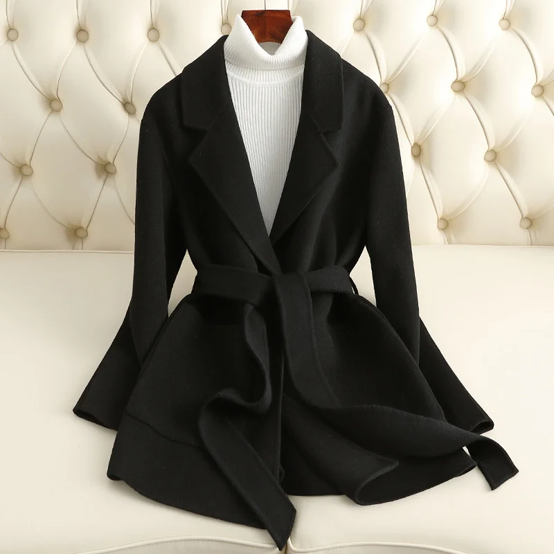 

2022 Autumn/Winter New Small Double sided Cashmere Coat for Women Short Fit Slim Fleece Coat for Women