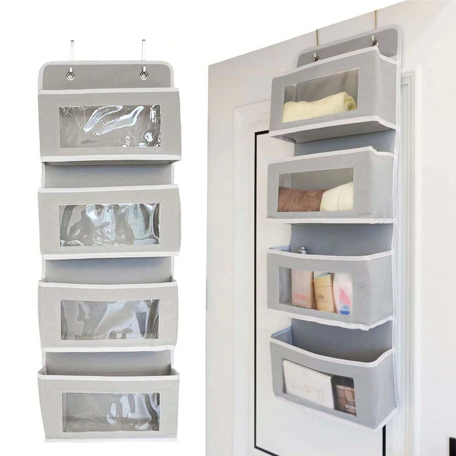 1pc 4-Compartment Over-the-Door Hanging Organizer, Foldable Fabric Caddy-Ideal for Dorm, Bedroom, Kitchen, Closet, Bathroom -