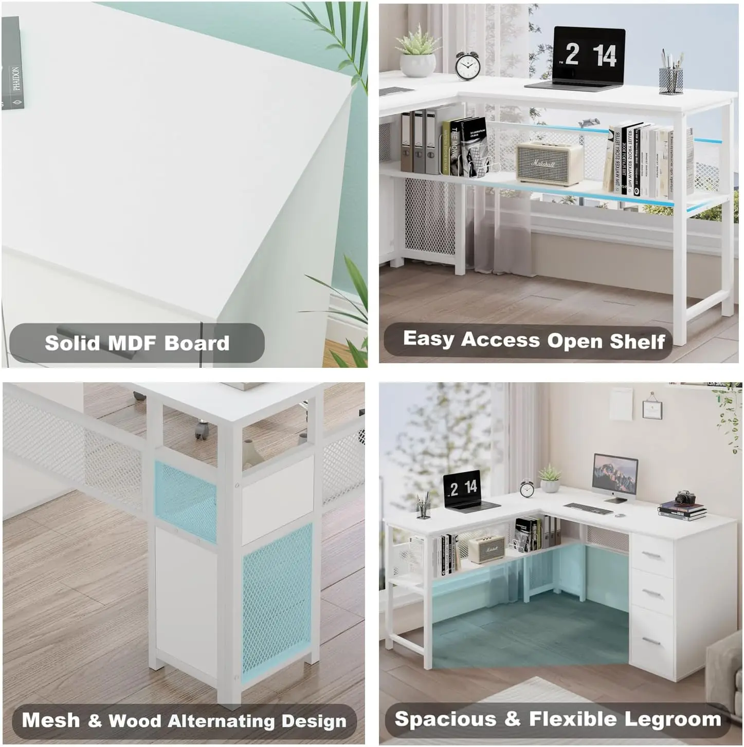 Reversible Modern L-Shaped Computer Desk , Large Wood Metal L Shape Home Office Desk for Work Study Writing Gaming 5