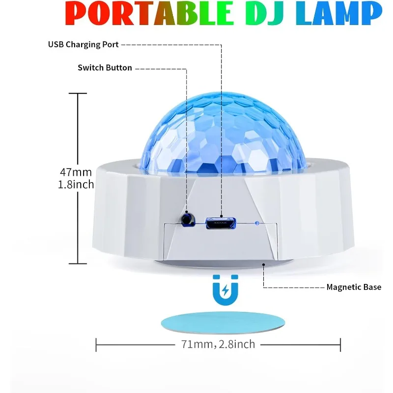 Car Disco Ball Rechargeable Battery Mini Sound Activated Multicolor Lights