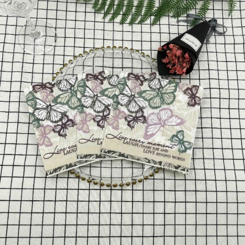 Colorful Printed Napkins Butterfly Pattern Folded Square Cafe Restaurant Table Decoration Flower Paper Virgin Wood Pulp 20pcs/pa