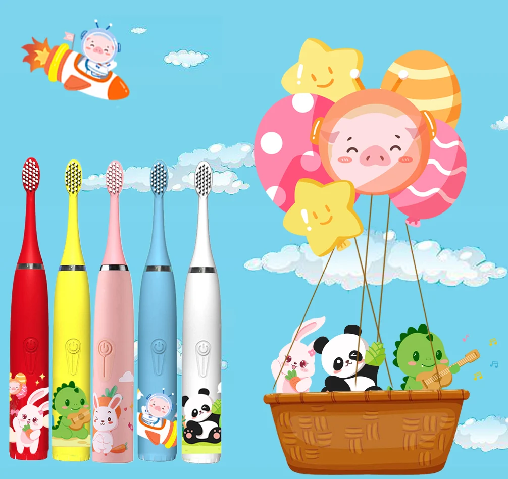 Electric Toothbrush Kids Sonic Electric Toothbrush Rechargeable Smart Timer Colorful Cartoon Teeth Whitening Portable USB Charging