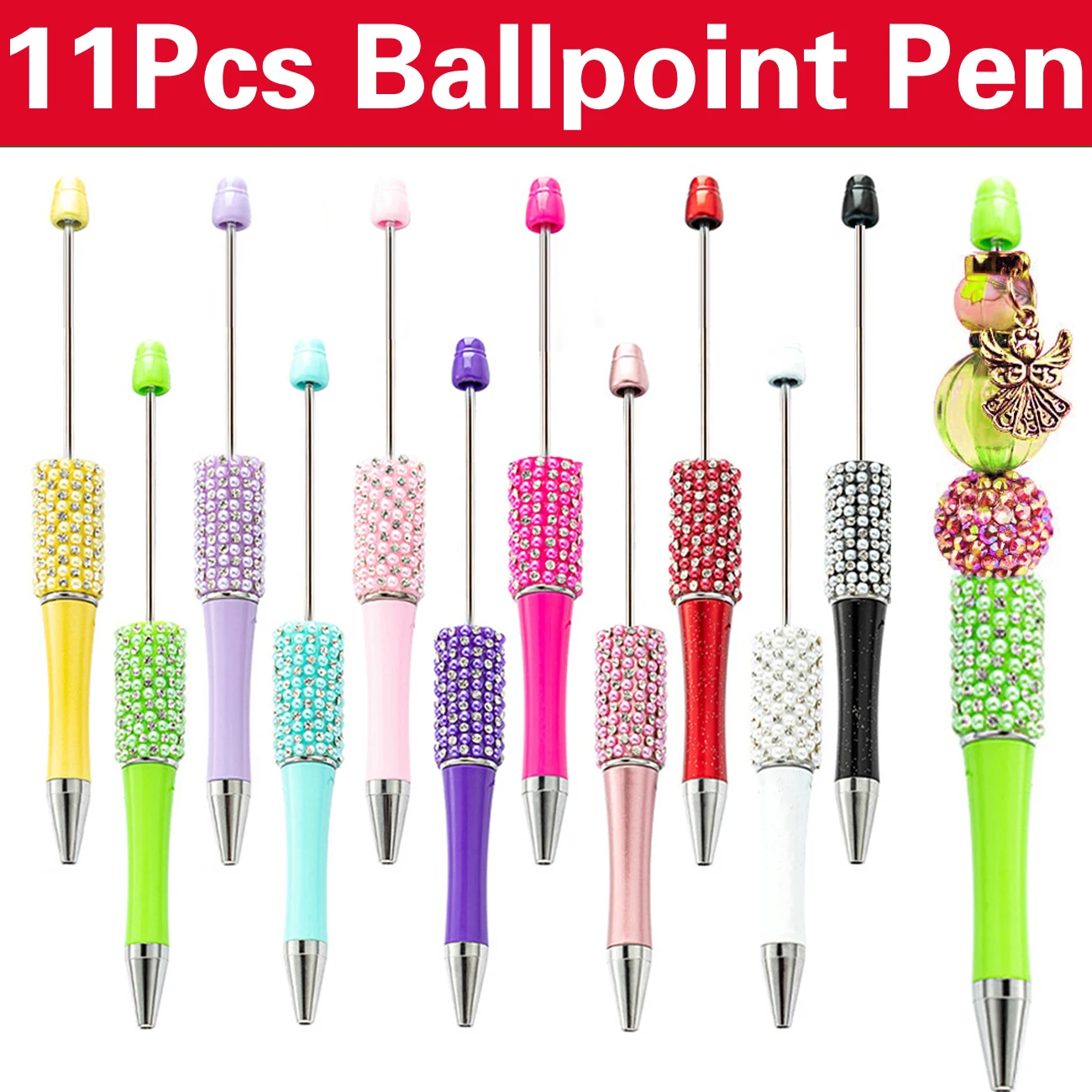 

11Pcs DIY Diamond Bead Pen Wholesale Creative DIY Handmade Sticker Set Diamond Beaded Ballpoint Pens Advertising Gift Pen