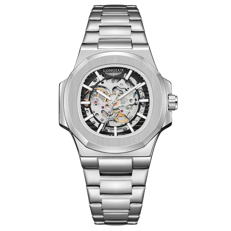 LONGLUX Men automatic mechanical watch luxury watches waterproof skeleton business cheap wholesale stainless steel gift watch - Image 12