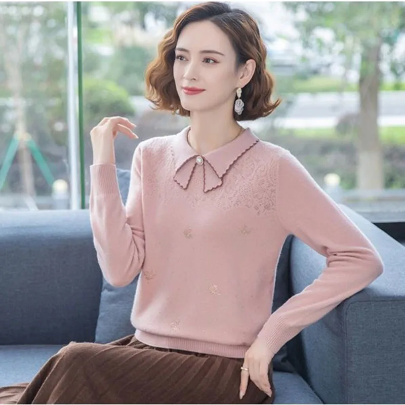 

Женский кашемировый вязаный свитер на осень и зиму, Женский пуловер среднего возраста, женский шерстяной свитер, модный топ для мам среднего возраста