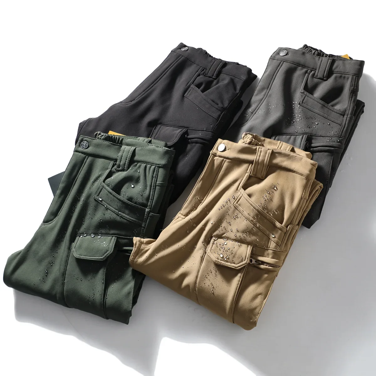 Winter Outdoor Wear-resistant Knee Double Layered Thickened Soft Shell Fleece Insulation Waterproof Multi Pocket Tactical Pants 2