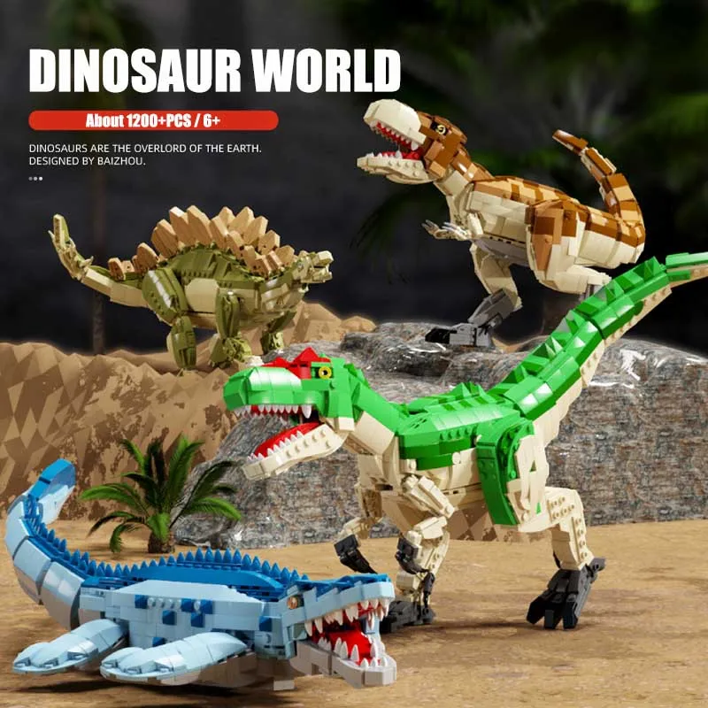 Dinosauro Giurassico 1200 + Pz Mosasaur Allosaurus Stegosauro Tirannosauro Rex Building Blocks Dino Figure Mattoni Giocattoli Regali Per Bambini
