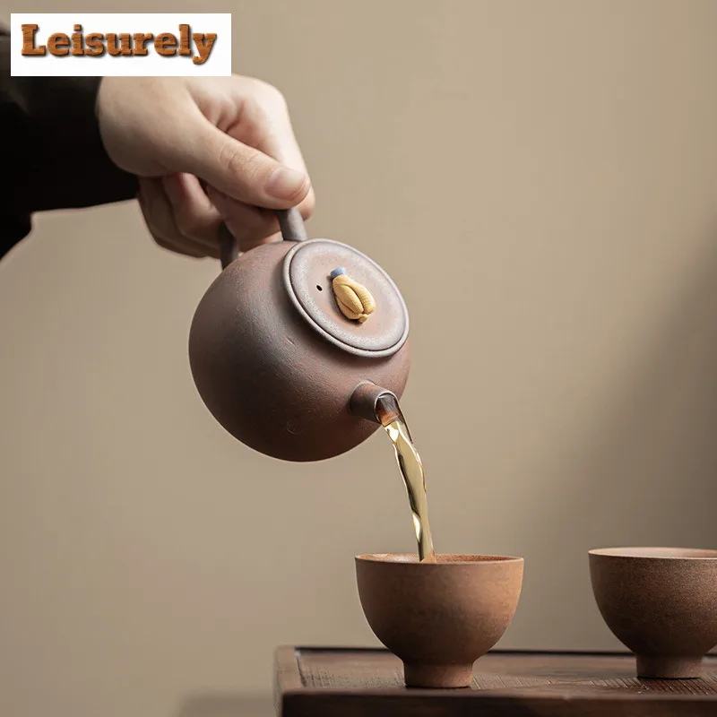 Old Rock Mud Coarse Pottery Teapot Luxury Tea Infuser Pot Tea Making Kettle With Ball Hole Chinese Tea Set Ornaments Collection