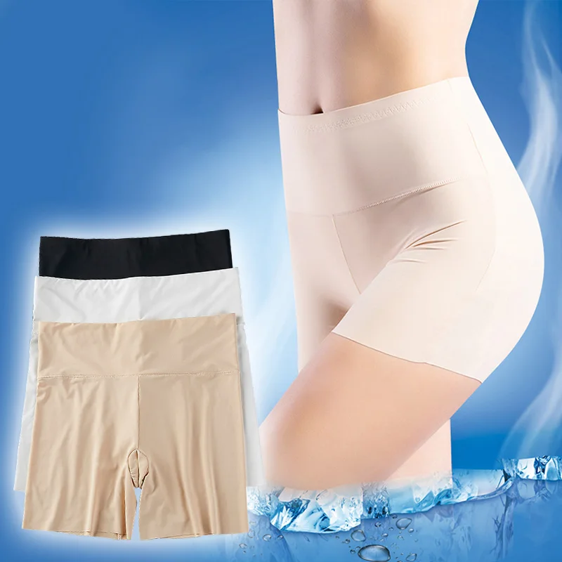 High Waist Women's Seamless Shorts Girl Safety Briefs Summer Ice Silk for high waist shorts,high waist panties,seamless panties,women shorts underwear