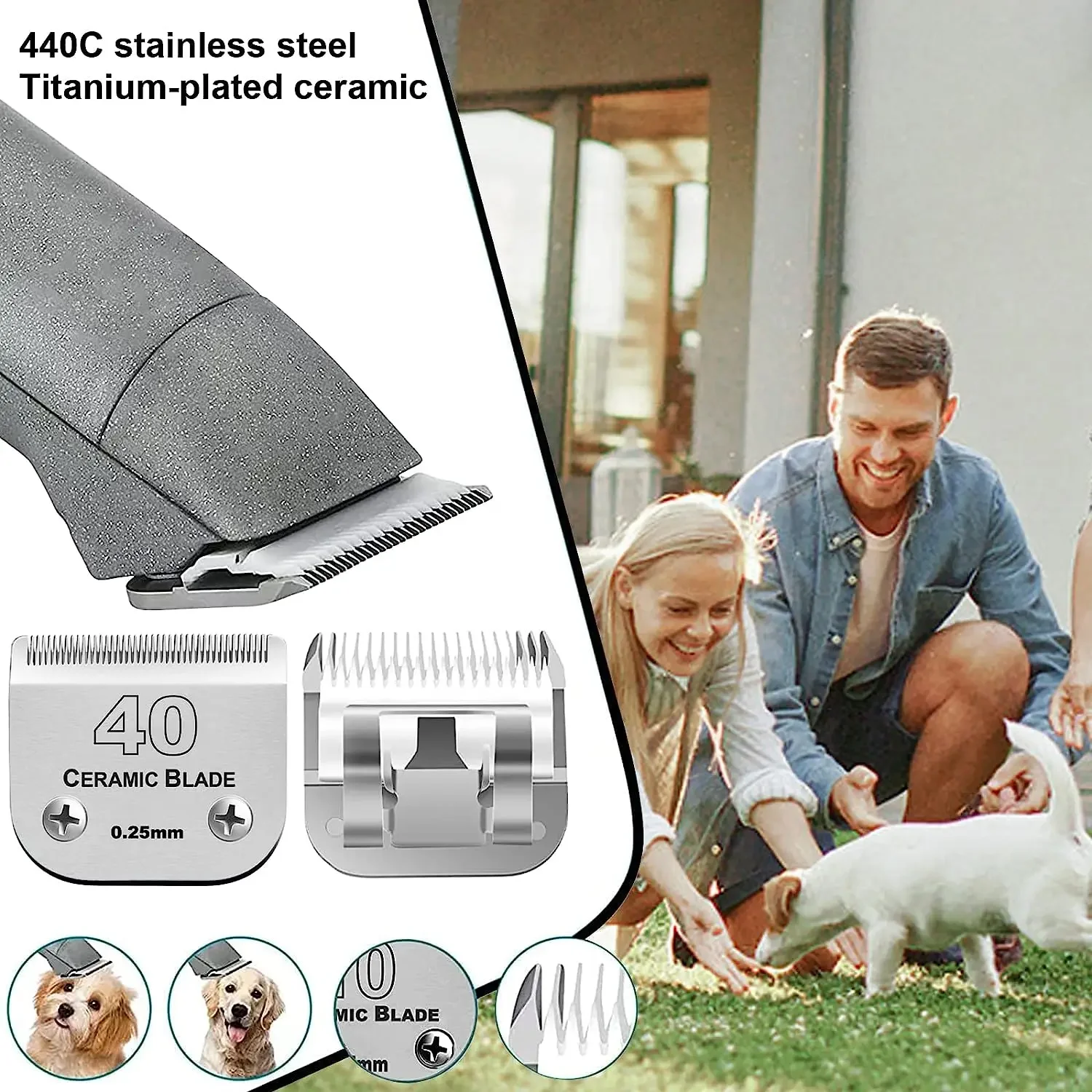 2Pack Detachable Dog Grooming Clipper Replacement Blades Compatible with Andis/Wahl/Oster Dog Pet Clippers, Ceramic Blade