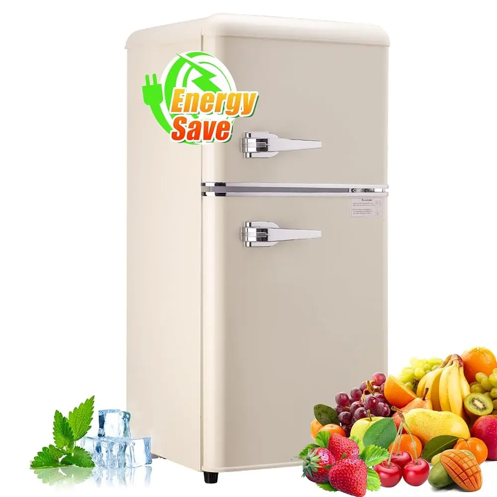Mini Fridge With Freezer, 3.2 Cu.Ft Mini Fridge, Retro Small Refrigerator With Adjustable And Removable Double Doors, Suitable 1 Mini Fridge With Freezer, 3.2 Cu.Ft Mini Fridge, Retro Small Refrigerator With Adjustable And Removable Double Doors, Suitable 1