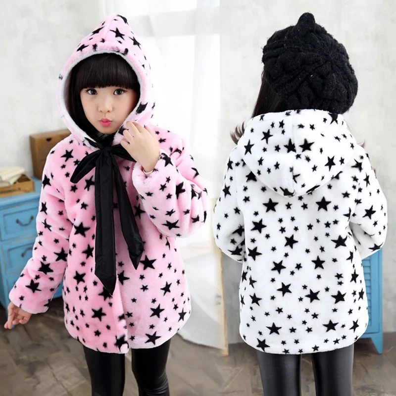 

2017 Winter Children's Clothes Girls Parkas Causal Stars Long Sleeve Cashmere Down For Girls Kids Hooded Warm Outerwears