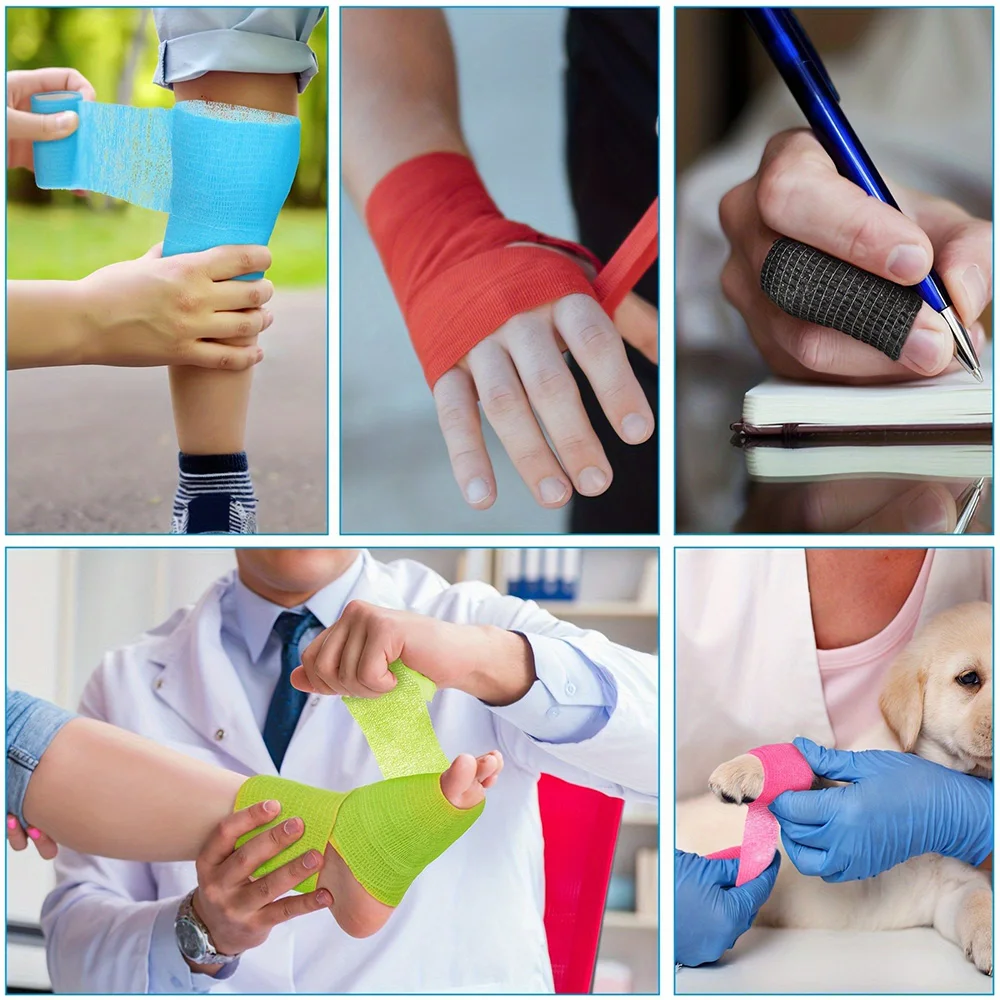 6/12 Rolls Self Adhesive Bandage Wrap Cohesive Bandage Wrap Sport & Athletic Breathable Vet Wrap Wounds 2