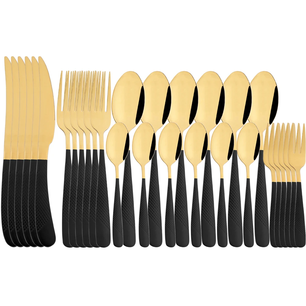 

Drmfiy Black Gold Cutlery Set 24/30pcs Forks Knife Spoons Tableware Set Stainless Steel Dinnerware Set High Quality Flatware