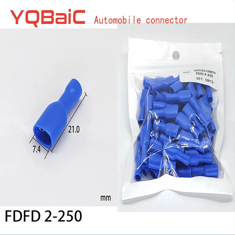 

30/50/100 FDFD2.5-250 Female Insulated Electrical Crimp Terminal for 1.5-2.5mm2 Connectors Cable Wire Connector