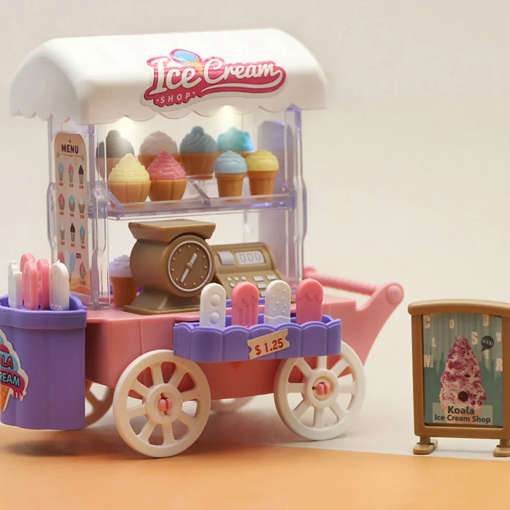 1 Set of Ice Cream Cart Kids Pretend Play Realistic Ice Cream Cart Toy Set Truck Toy