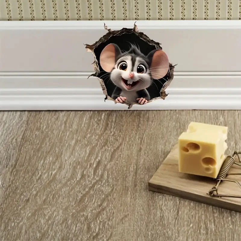 Mouse Hole 3D Wall Stickers Vinyl Decals Art Wallpaper for Home Cabinet Door Refrigerator Toilet Decoration