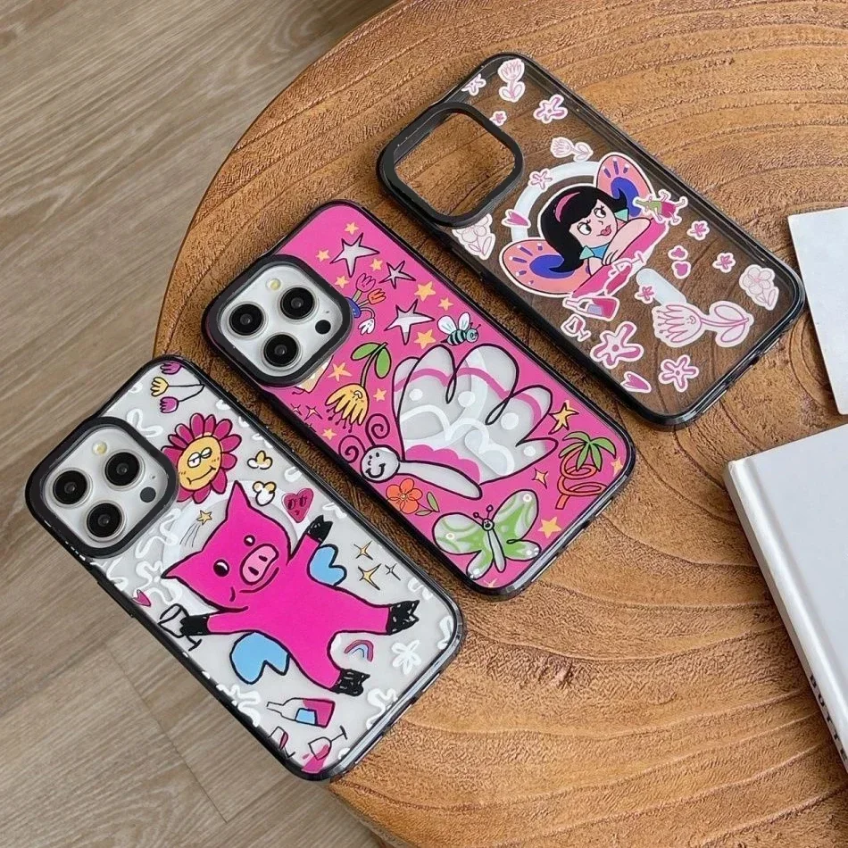 MagSafe Acrylic Cartoon Painting iPhone 11 12 13 14 15 Pro Max Case - Protective iPhone Case with MagSafe