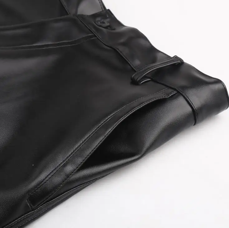 Casual pants Men Faux Leather Pants Fashion Casual Plus Size 29-42 Motorcycle Trousers Black Straight