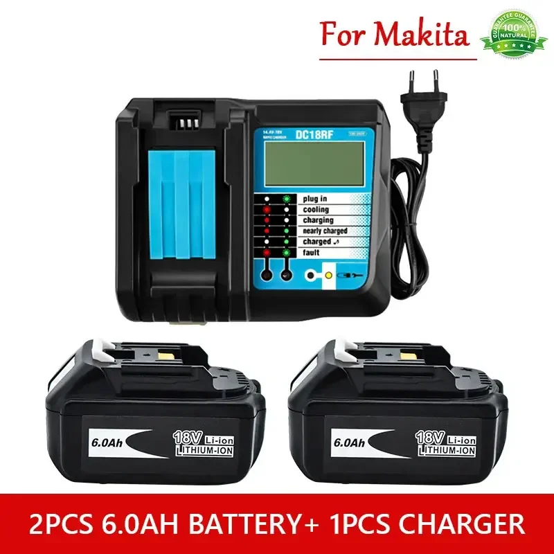 

18V6Ah Rechargeable Battery 6000mah Li-Ion Battery Replacement Power Battery for MAKITA BL1880 BL1860 BL1830battery+4A Charger