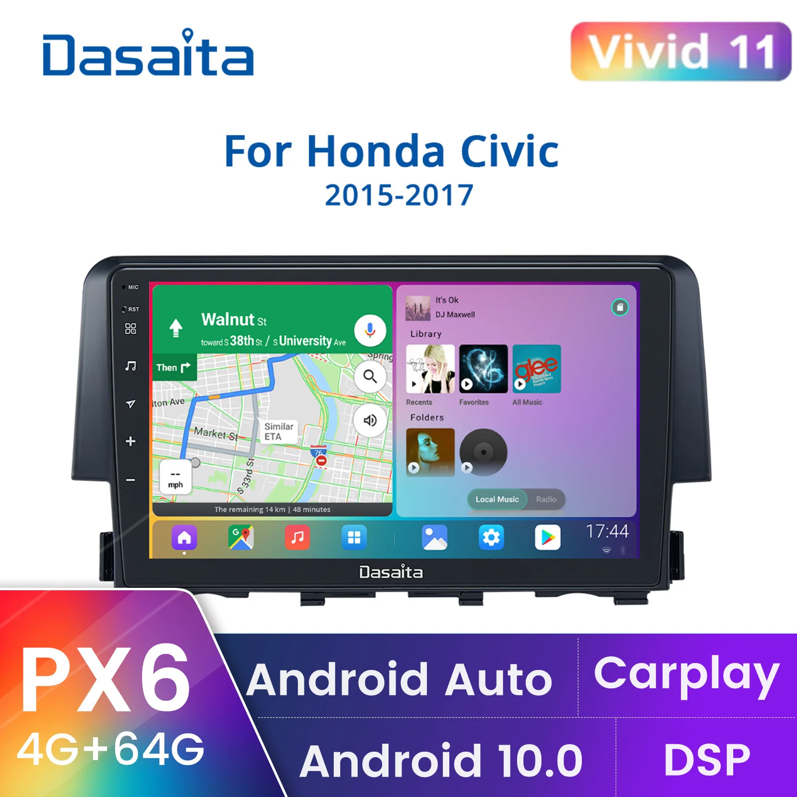 

Dasaita 9" Android auto audio for cars Honda Civic 2015 2016 Vehicle Octa Core 4GB 64GB Auto Multimedia Stereo video 4G GPS