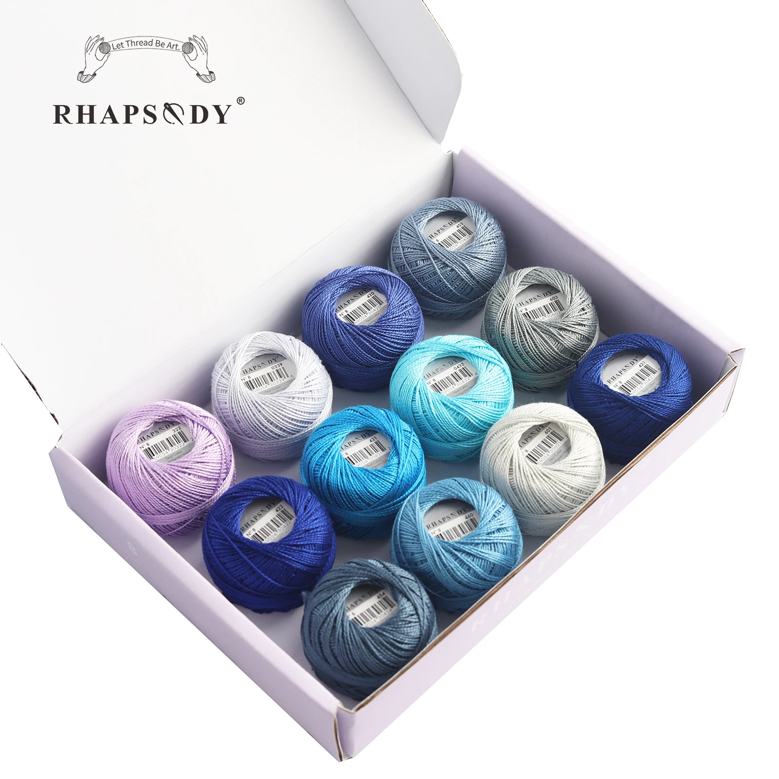 Rhapsody Size 8 Crochet Thread Double Mercerized Long Staple Egyptian Cotton Pearl 12 Different Colors Set 43 Yards 5 Grams Ball 6