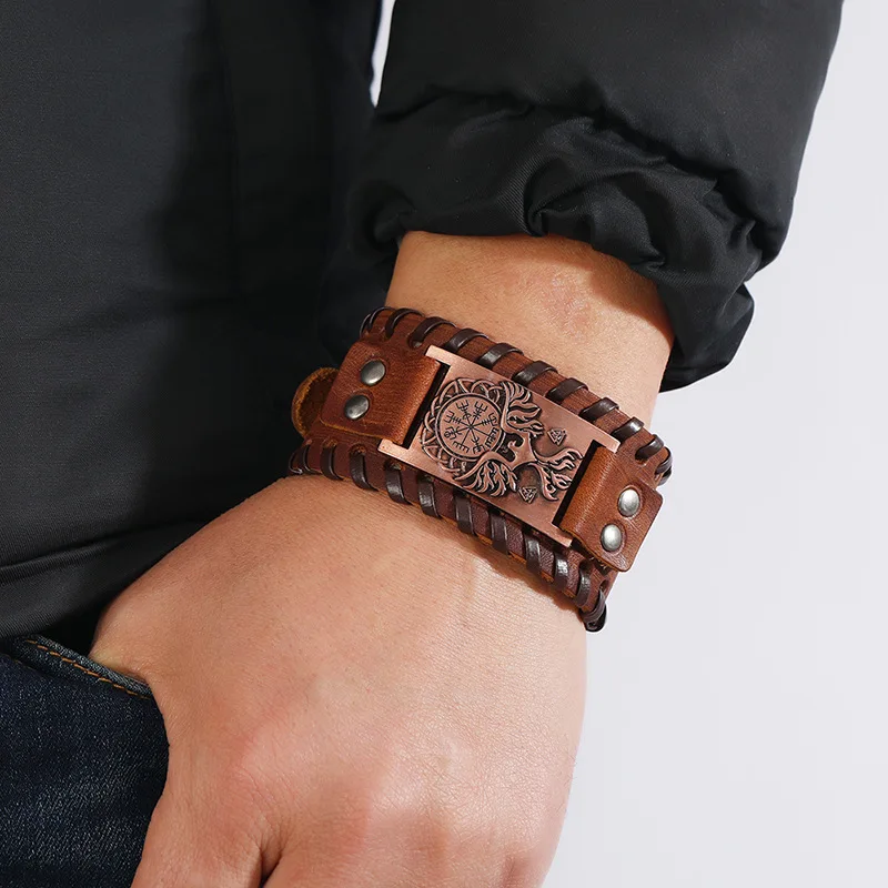 Bracelet Jewelry Trendy Viking Bracelet Nordic Rune Compass God Bird Charm Men's Bracelet