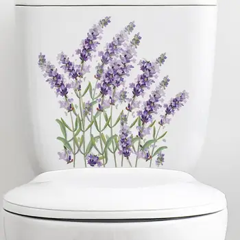Waterproof Toilet Sticker Purple Flower Toilet Lid Decoration Decal Removable Waterproof Pvc Wall Art for Room Bathroom Lavender 2