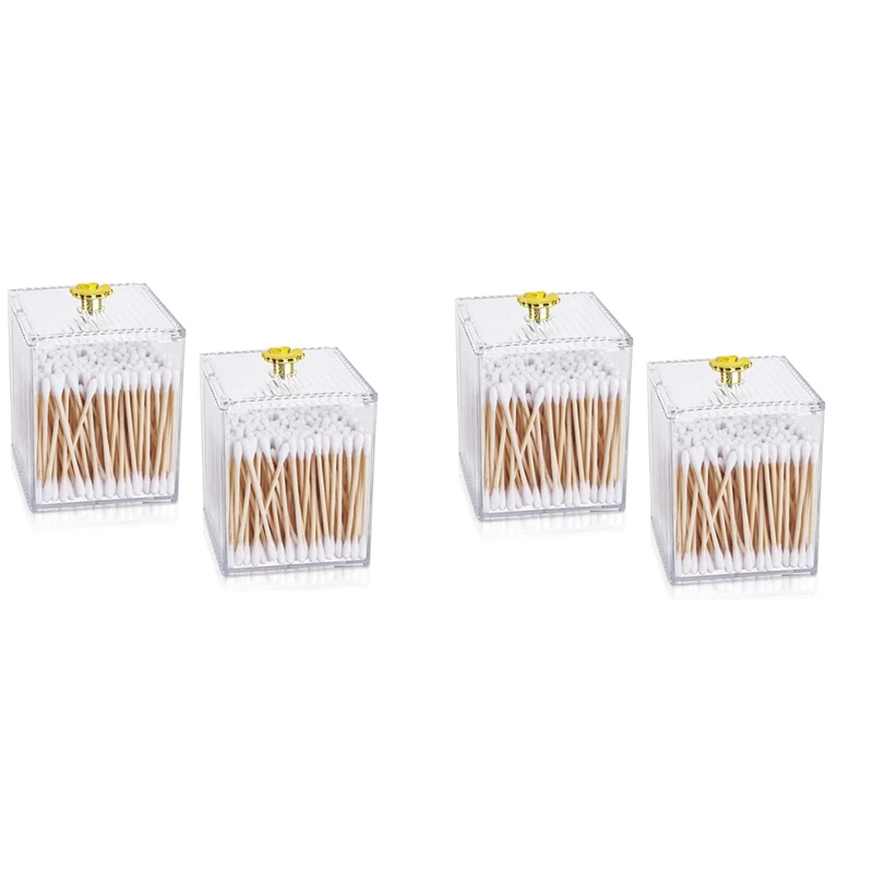 

4Pcs Cotton Ball Holder, Q-Tips Holder Clear Modern Bathroom Organizers, Apothecary Jars With Lids, For Cotton Ball