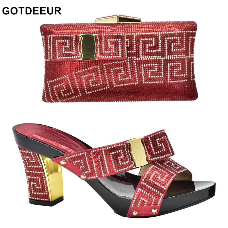 

New Arrival Afircan Shoes and Bag Set Decorated with Rhinestone Nigerian Party Shoes and Bag Set Women Wedding Shoes and Bags