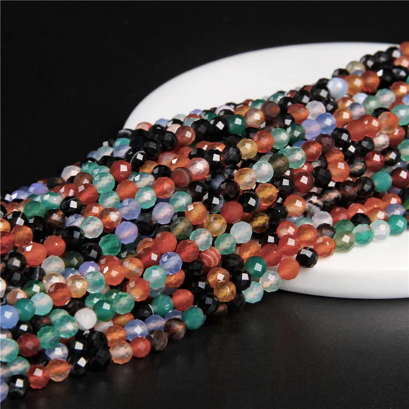 2/3/4mm Natural Faceted Colorful Agates Beads Loose Spacer