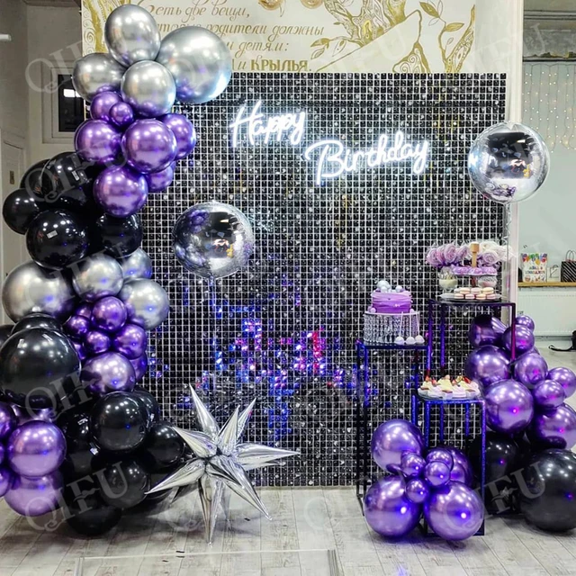 Metallic Chrome Black Purple Balloon Garland Arch Kit Birthday Party Decor  Kids Baby Shower Latex Foil
