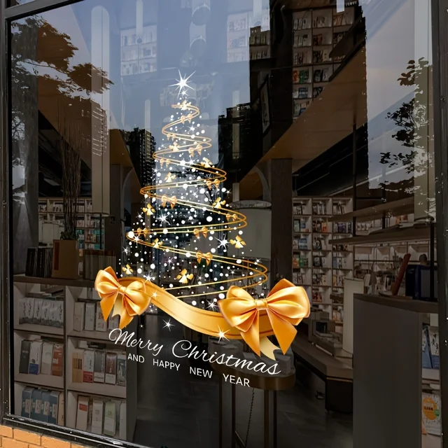 Golden Christmas Tree Electrostatic Sticker – 2025 Décor 2